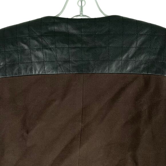 Etcetera Leather Trim Long Coat Jacket Turnlock Closure Brown Size 6 - Picture 9 of 10